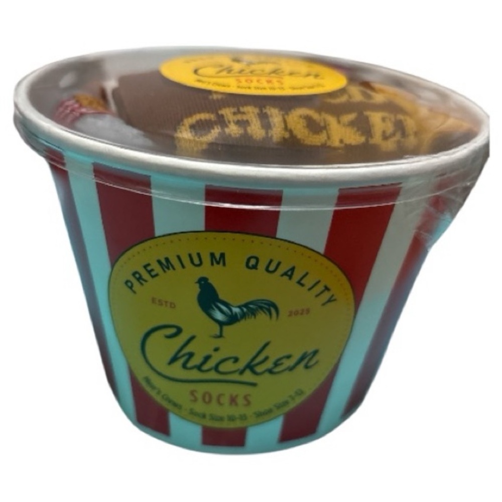 Chicken Socks in Red and Blue Striped Cup